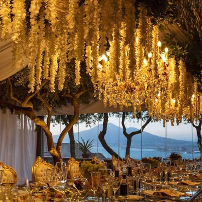 40 Pack Wisteria Flower Vines Garland, 3.75 Feet Artificial Flower Strings, Fake Hanging Flowers, Silk Wisteria Garland Flowers, Wisteria Vine for Wedding, Garden, Wall Decoration (Yellow)