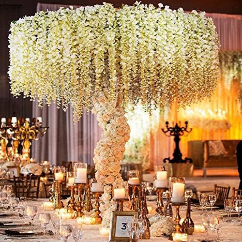 40 Pack Wisteria Flower Vines Garland, 3.75 Feet Artificial Flower Strings, Fake Hanging Flowers, Silk Wisteria Garland Flowers, Wisteria Vine for Wedding, Garden, Wall Decoration (Yellow)