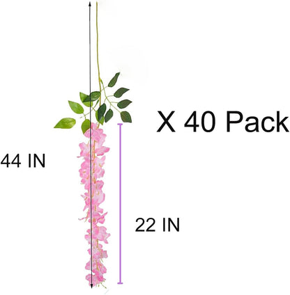 40 Pack Wisteria Flower Vines Garland, 3.75 Feet Artificial Flower Strings, Fake Hanging Flowers, Silk Wisteria Garland Flowers, Wisteria Vine for Wedding, Garden, Wall Decoration (Yellow)
