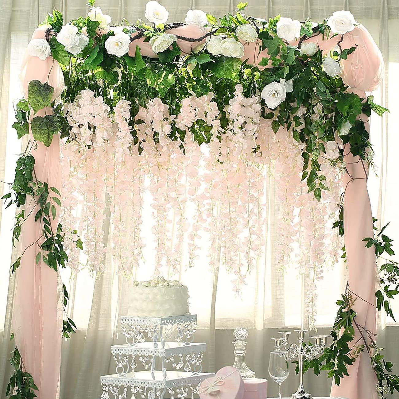 40 Pack Wisteria Flower Vines Garland, 3.75 Feet Artificial Flower Strings, Fake Hanging Flowers, Silk Wisteria Garland Flowers, Wisteria Vine for Wedding, Garden, Wall Decoration (Yellow)