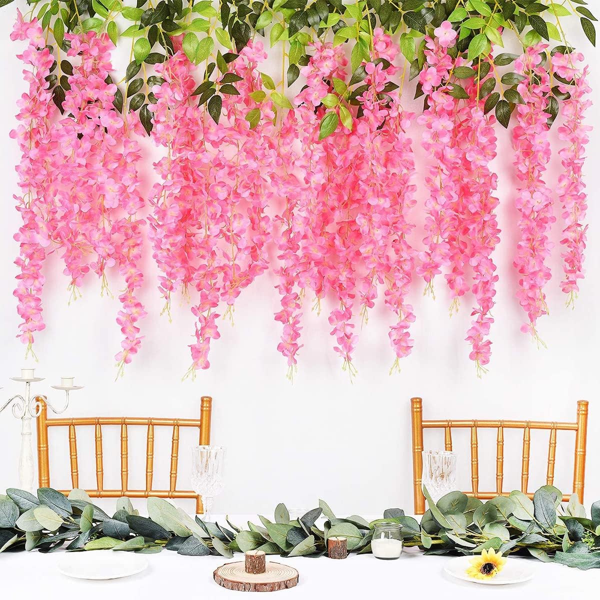 40 Pack Wisteria Flower Vines Garland, 3.75 Feet Artificial Flower Strings, Fake Hanging Flowers, Silk Wisteria Garland Flowers, Wisteria Vine for Wedding, Garden, Wall Decoration (Yellow)