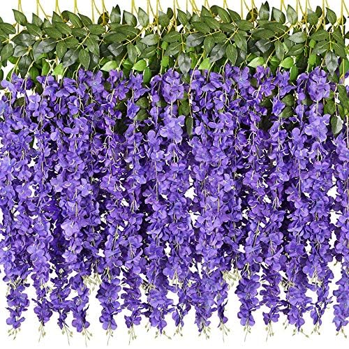 40 Pack Wisteria Flower Vines Garland, 3.75 Feet Artificial Flower Strings, Fake Hanging Flowers, Silk Wisteria Garland Flowers, Wisteria Vine for Wedding, Garden, Wall Decoration (Yellow)