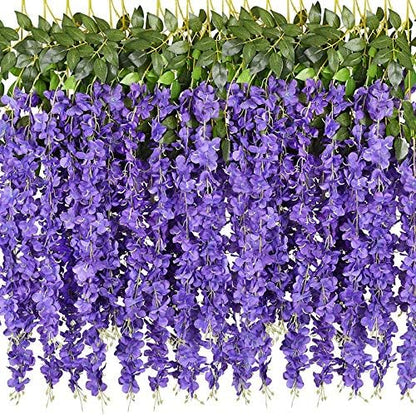 40 Pack Wisteria Flower Vines Garland, 3.75 Feet Artificial Flower Strings, Fake Hanging Flowers, Silk Wisteria Garland Flowers, Wisteria Vine for Wedding, Garden, Wall Decoration (Yellow)