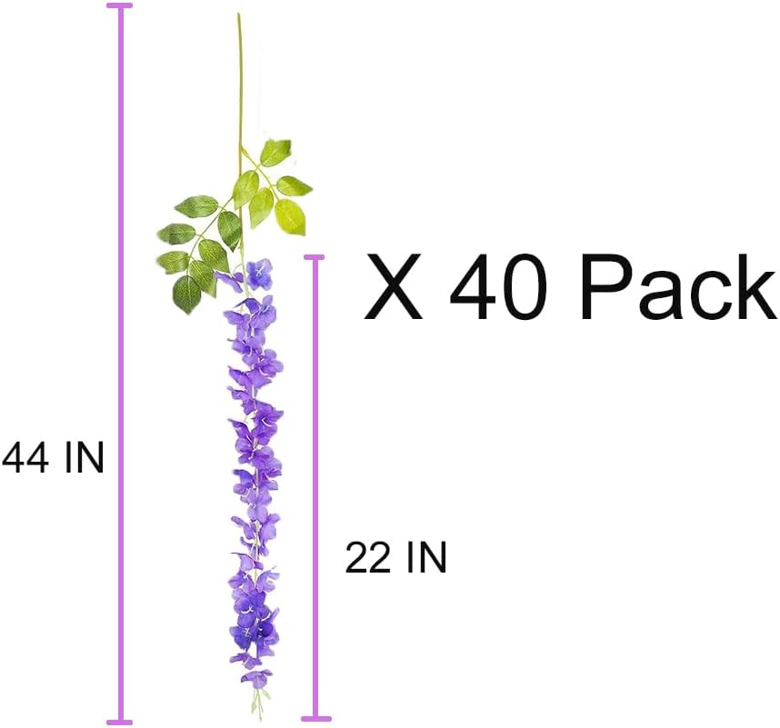 40 Pack Wisteria Flower Vines Garland, 3.75 Feet Artificial Flower Strings, Fake Hanging Flowers, Silk Wisteria Garland Flowers, Wisteria Vine for Wedding, Garden, Wall Decoration (Yellow)