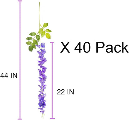 40 Pack Wisteria Flower Vines Garland, 3.75 Feet Artificial Flower Strings, Fake Hanging Flowers, Silk Wisteria Garland Flowers, Wisteria Vine for Wedding, Garden, Wall Decoration (Yellow)