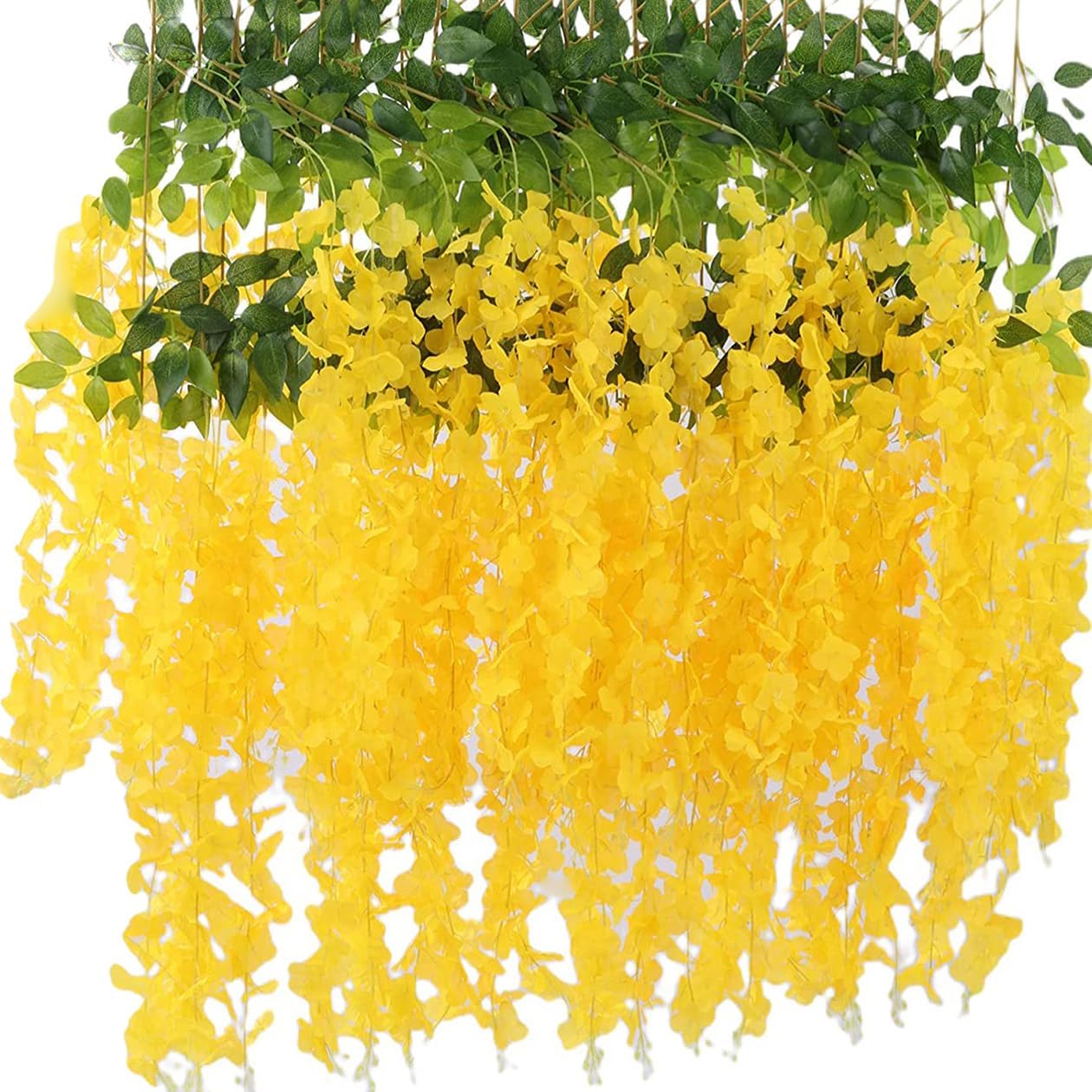 40 Pack Wisteria Flower Vines Garland, 3.75 Feet Artificial Flower Strings, Fake Hanging Flowers, Silk Wisteria Garland Flowers, Wisteria Vine for Wedding, Garden, Wall Decoration (Yellow)