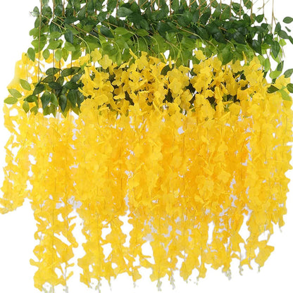 40 Pack Wisteria Flower Vines Garland, 3.75 Feet Artificial Flower Strings, Fake Hanging Flowers, Silk Wisteria Garland Flowers, Wisteria Vine for Wedding, Garden, Wall Decoration (Yellow)