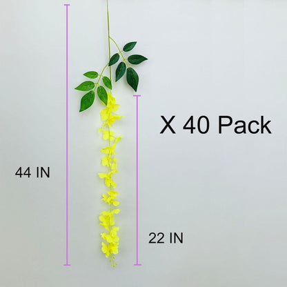40 Pack Wisteria Flower Vines Garland, 3.75 Feet Artificial Flower Strings, Fake Hanging Flowers, Silk Wisteria Garland Flowers, Wisteria Vine for Wedding, Garden, Wall Decoration (Yellow)