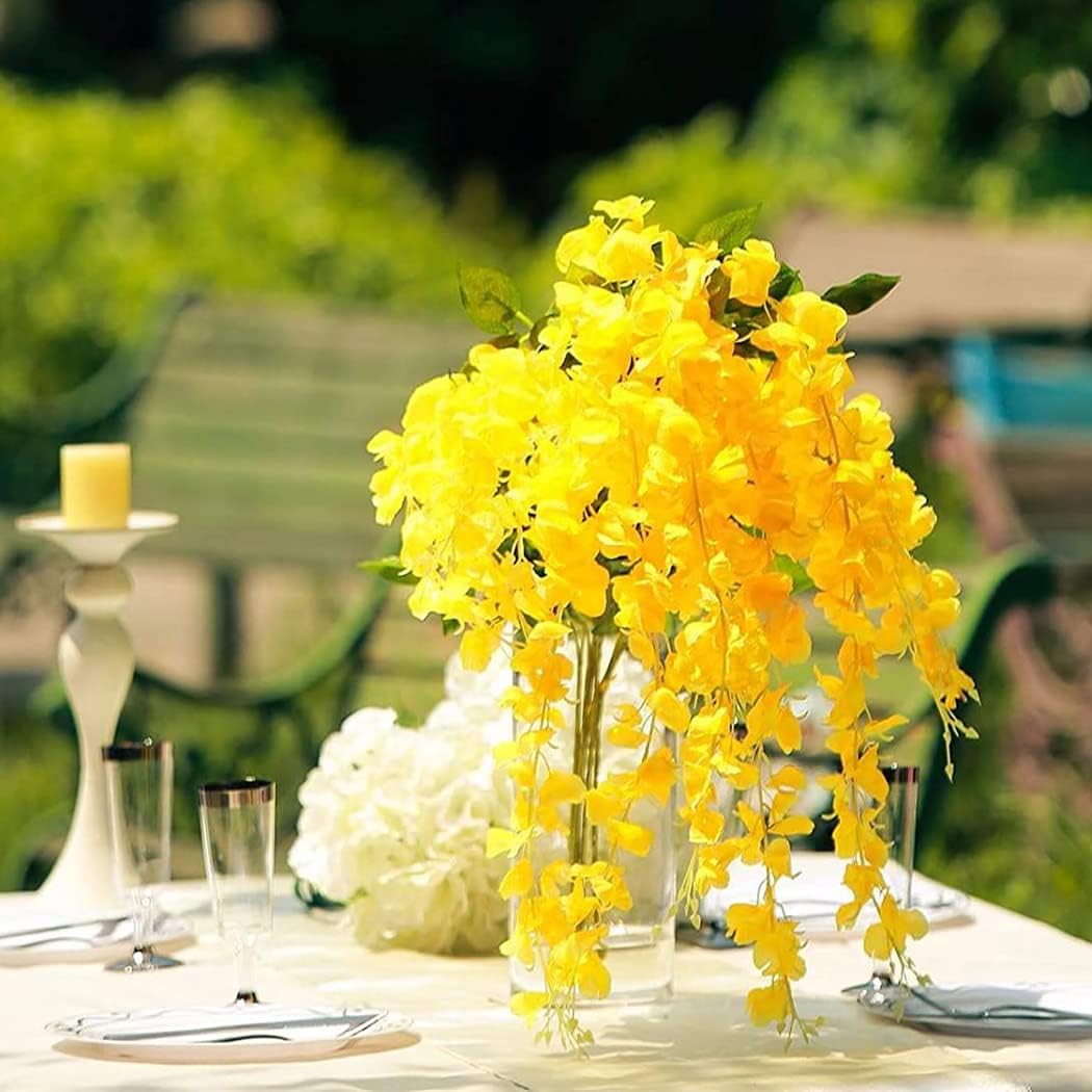 40 Pack Wisteria Flower Vines Garland, 3.75 Feet Artificial Flower Strings, Fake Hanging Flowers, Silk Wisteria Garland Flowers, Wisteria Vine for Wedding, Garden, Wall Decoration (Yellow)