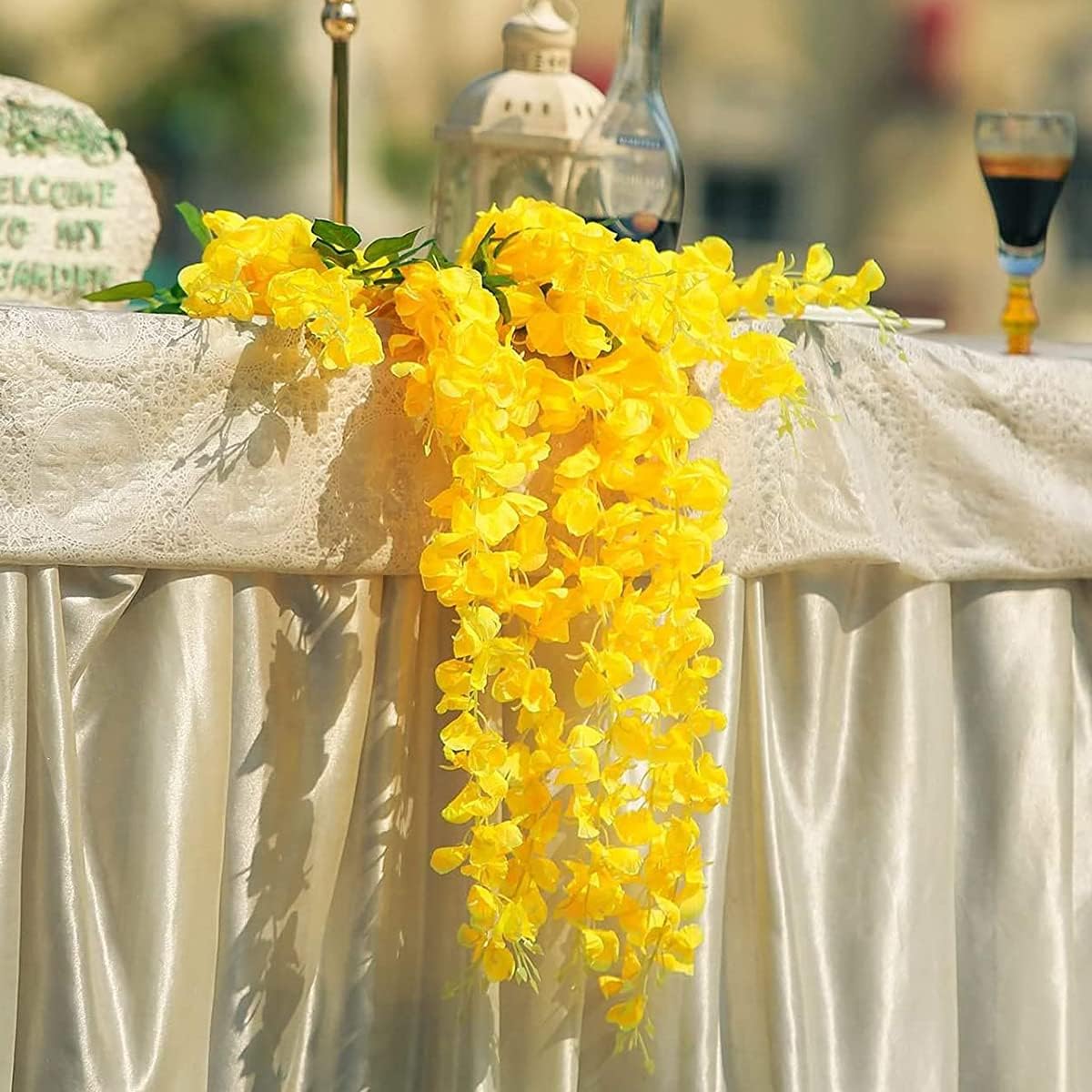 40 Pack Wisteria Flower Vines Garland, 3.75 Feet Artificial Flower Strings, Fake Hanging Flowers, Silk Wisteria Garland Flowers, Wisteria Vine for Wedding, Garden, Wall Decoration (Yellow)