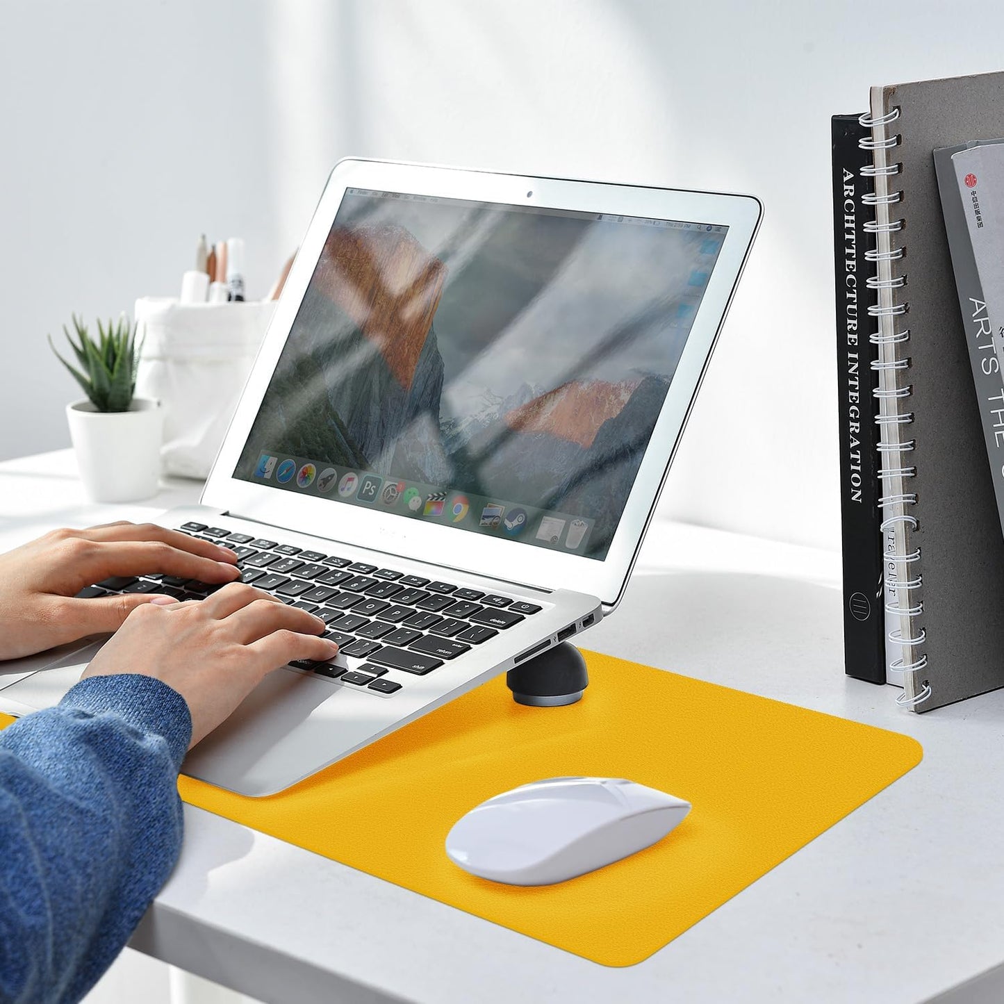 Leather Desk pad Protector, Office Mat, Large Mouse Mat, Non-Slip PU Leather Blotter, Laptop Desk Pad,Waterproof Laptop Computer Desk Keyboard Mat for Office/Work/Home/Decor (Yellow, 25in*13in)