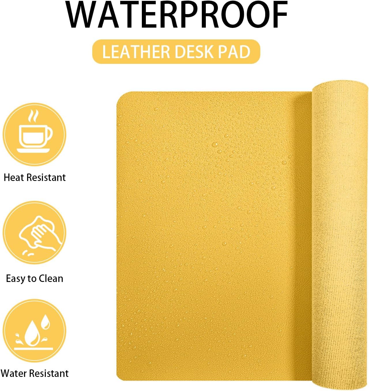 Leather Desk pad Protector, Office Mat, Large Mouse Mat, Non-Slip PU Leather Blotter, Laptop Desk Pad,Waterproof Laptop Computer Desk Keyboard Mat for Office/Work/Home/Decor (Yellow, 25in*13in)