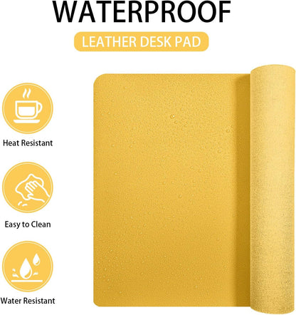 Leather Desk pad Protector, Office Mat, Large Mouse Mat, Non-Slip PU Leather Blotter, Laptop Desk Pad,Waterproof Laptop Computer Desk Keyboard Mat for Office/Work/Home/Decor (Yellow, 25in*13in)