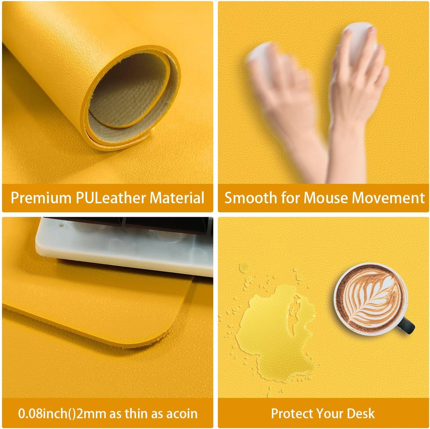 Leather Desk pad Protector, Office Mat, Large Mouse Mat, Non-Slip PU Leather Blotter, Laptop Desk Pad,Waterproof Laptop Computer Desk Keyboard Mat for Office/Work/Home/Decor (Yellow, 25in*13in)