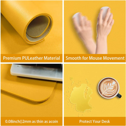 Leather Desk pad Protector, Office Mat, Large Mouse Mat, Non-Slip PU Leather Blotter, Laptop Desk Pad,Waterproof Laptop Computer Desk Keyboard Mat for Office/Work/Home/Decor (Yellow, 25in*13in)