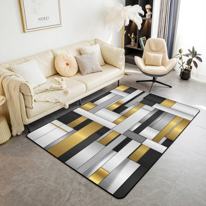 Abstract Area Rug 5x7 Modern Abstract Art Rugs Mat for Living Room Bedroom Golden Yellow Grey Pattern Decor Carpet Non Slip Area Runner Rug