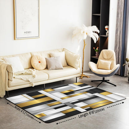 Abstract Area Rug 5x7 Modern Abstract Art Rugs Mat for Living Room Bedroom Golden Yellow Grey Pattern Decor Carpet Non Slip Area Runner Rug