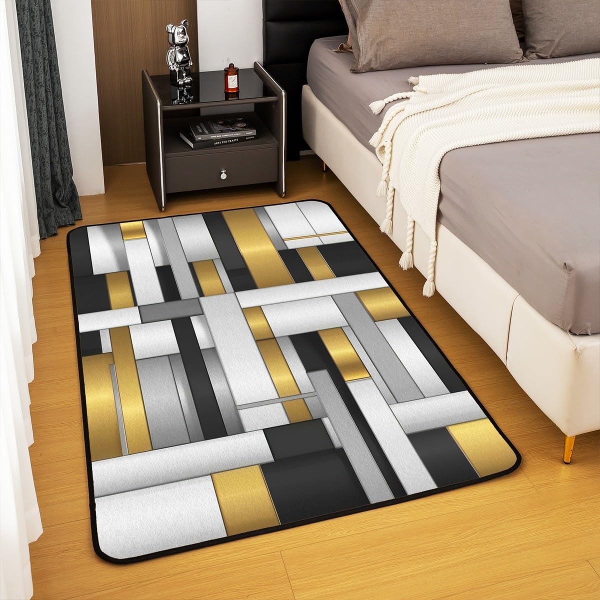 Abstract Area Rug 5x7 Modern Abstract Art Rugs Mat for Living Room Bedroom Golden Yellow Grey Pattern Decor Carpet Non Slip Area Runner Rug