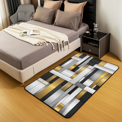 Abstract Area Rug 5x7 Modern Abstract Art Rugs Mat for Living Room Bedroom Golden Yellow Grey Pattern Decor Carpet Non Slip Area Runner Rug
