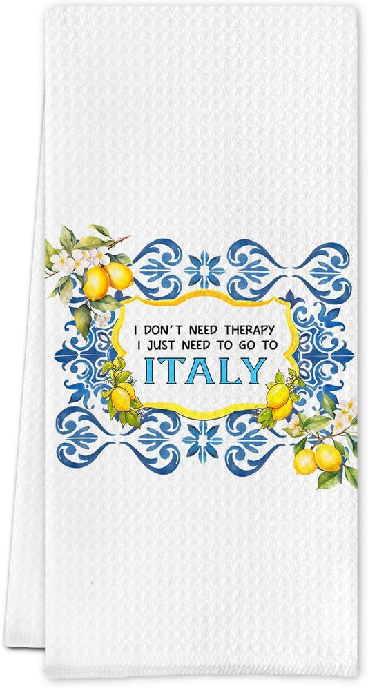Mediterranean Italy Lemon Kitchen Towels, Italian Lemon Decor Dish Tea Towels for Kitchen, Vintage Lemons Tree Floral Decorative Hand Towel for Bathroom, 16x24 Inch