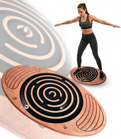 Wooden Balance Board with Labyrinth Maze 23"x14" – Core Strength & Coordination Trainer for Physical Therapy, Fitness & Rehabilitation | Natural Beech Wood, Holds 400 lbs