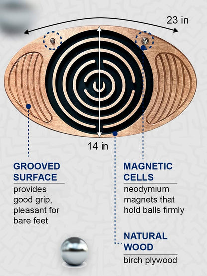 Wooden Balance Board with Labyrinth Maze 23"x14" – Core Strength & Coordination Trainer for Physical Therapy, Fitness & Rehabilitation | Natural Beech Wood, Holds 400 lbs
