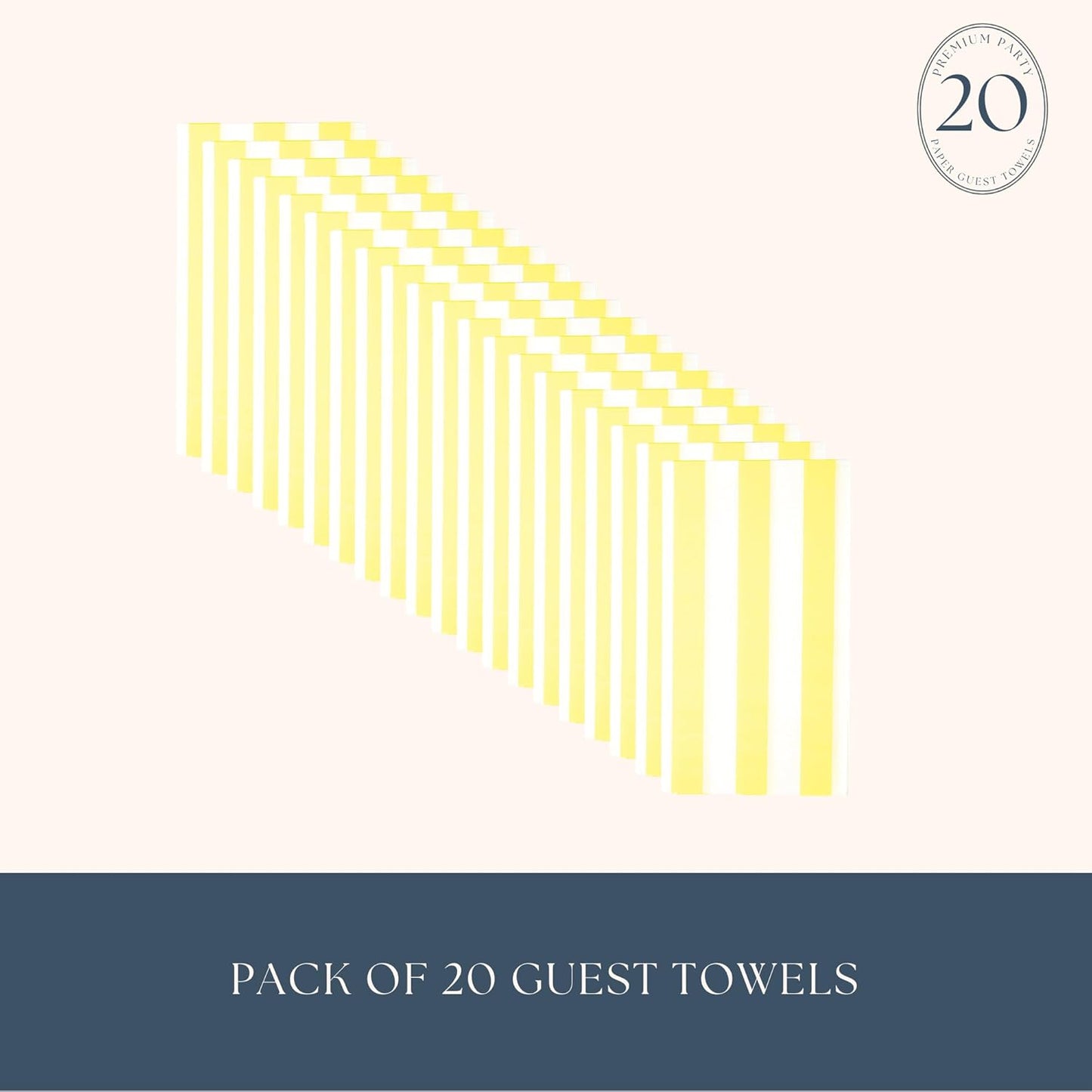 Bonjour Fete Yellow Cabana Stripe Paper Guest Towels | Large, Disposable, 3-Ply Napkins | Premium Party Supplies & Decorations | Holidays, Kids Themed Birthday Parties | Pack of 20, 4.25" x 7.75"