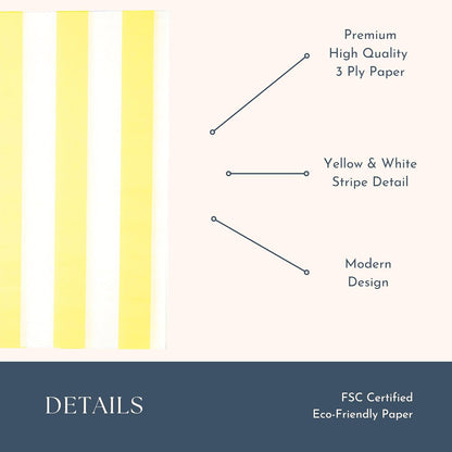 Bonjour Fete Yellow Cabana Stripe Paper Guest Towels | Large, Disposable, 3-Ply Napkins | Premium Party Supplies & Decorations | Holidays, Kids Themed Birthday Parties | Pack of 20, 4.25" x 7.75"
