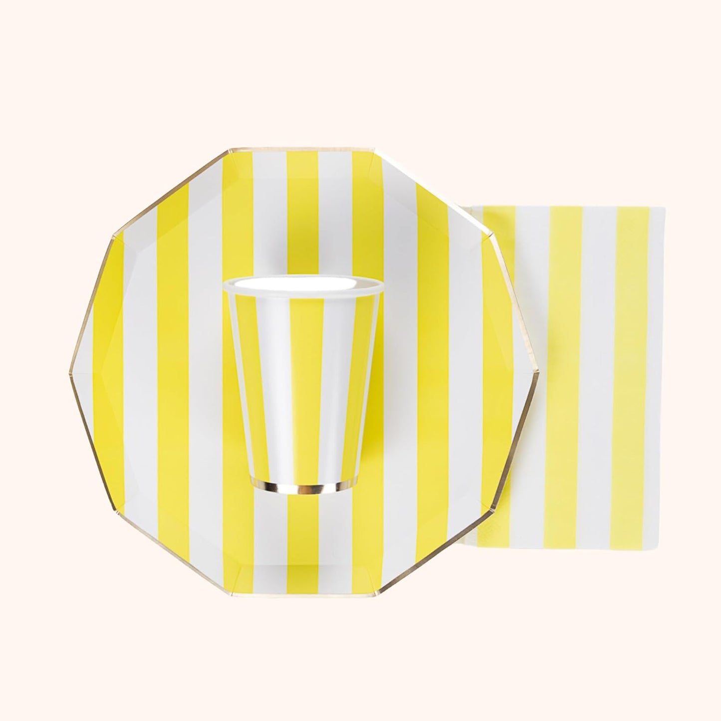 Bonjour Fete Yellow Cabana Stripe Paper Guest Towels | Large, Disposable, 3-Ply Napkins | Premium Party Supplies & Decorations | Holidays, Kids Themed Birthday Parties | Pack of 20, 4.25" x 7.75"