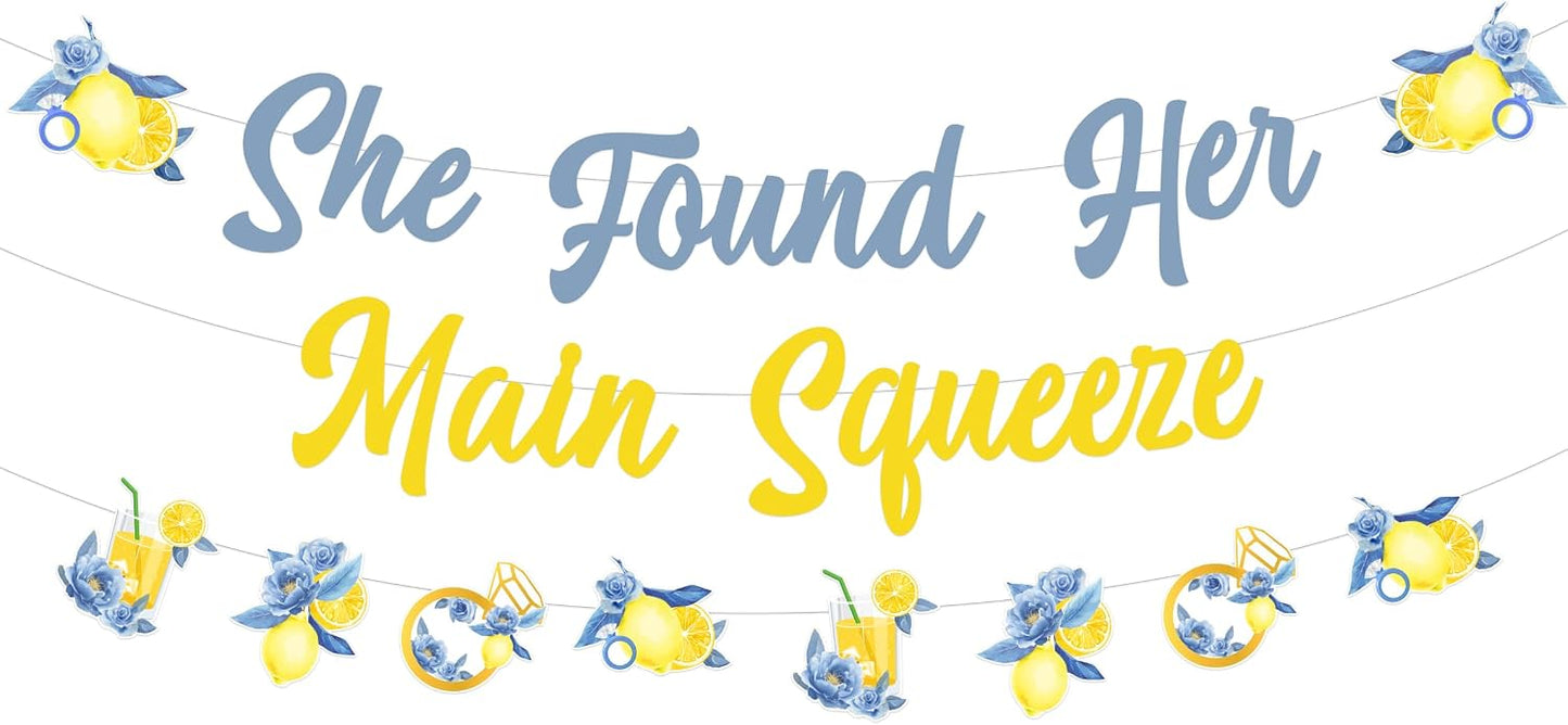 Lemon and Blue Bridal Shower Decorations Set, Bachelorette Party Decor, She Found Her Main Squeeze Banner, Lemon Themed Sign, Bride To Be Supplies