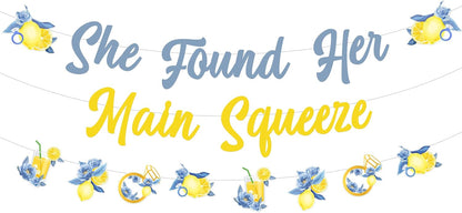 Lemon and Blue Bridal Shower Decorations Set, Bachelorette Party Decor, She Found Her Main Squeeze Banner, Lemon Themed Sign, Bride To Be Supplies