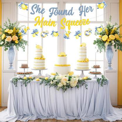 Lemon and Blue Bridal Shower Decorations Set, Bachelorette Party Decor, She Found Her Main Squeeze Banner, Lemon Themed Sign, Bride To Be Supplies