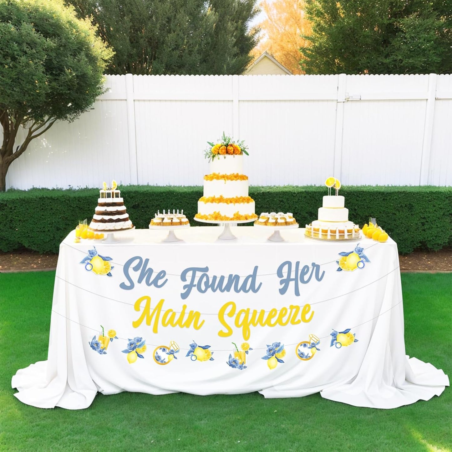 Lemon and Blue Bridal Shower Decorations Set, Bachelorette Party Decor, She Found Her Main Squeeze Banner, Lemon Themed Sign, Bride To Be Supplies