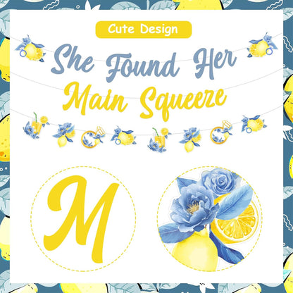 Lemon and Blue Bridal Shower Decorations Set, Bachelorette Party Decor, She Found Her Main Squeeze Banner, Lemon Themed Sign, Bride To Be Supplies