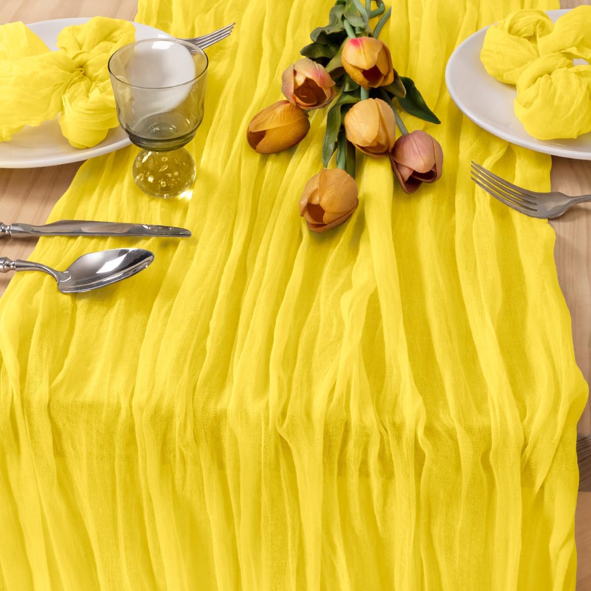 Yellow Table Runner 10ft Rustic Summer Cheesecloth Table Runner Gauze Cheese Cloth Centerpiece Decororations 35x120 Inches for Wedding Baby Shower Outdoor Picninc Decor