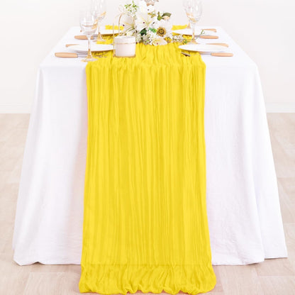 Yellow Table Runner 10ft Rustic Summer Cheesecloth Table Runner Gauze Cheese Cloth Centerpiece Decororations 35x120 Inches for Wedding Baby Shower Outdoor Picninc Decor