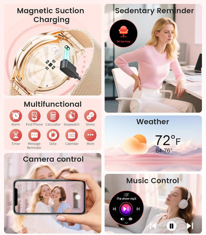 Smart Watch for Women, 1.43" AMOLED Screen Smartwatch with Answer/Make Call for iPhone/Android/Samsung, Fitness Tracker with 120+ Sport Modes, Sleep/Health Monitor, IP68 Waterproof, 2 Bands,Gold