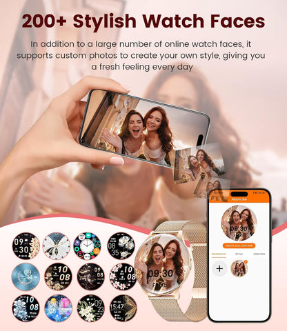 Smart Watch for Women, 1.43" AMOLED Screen Smartwatch with Answer/Make Call for iPhone/Android/Samsung, Fitness Tracker with 120+ Sport Modes, Sleep/Health Monitor, IP68 Waterproof, 2 Bands,Gold