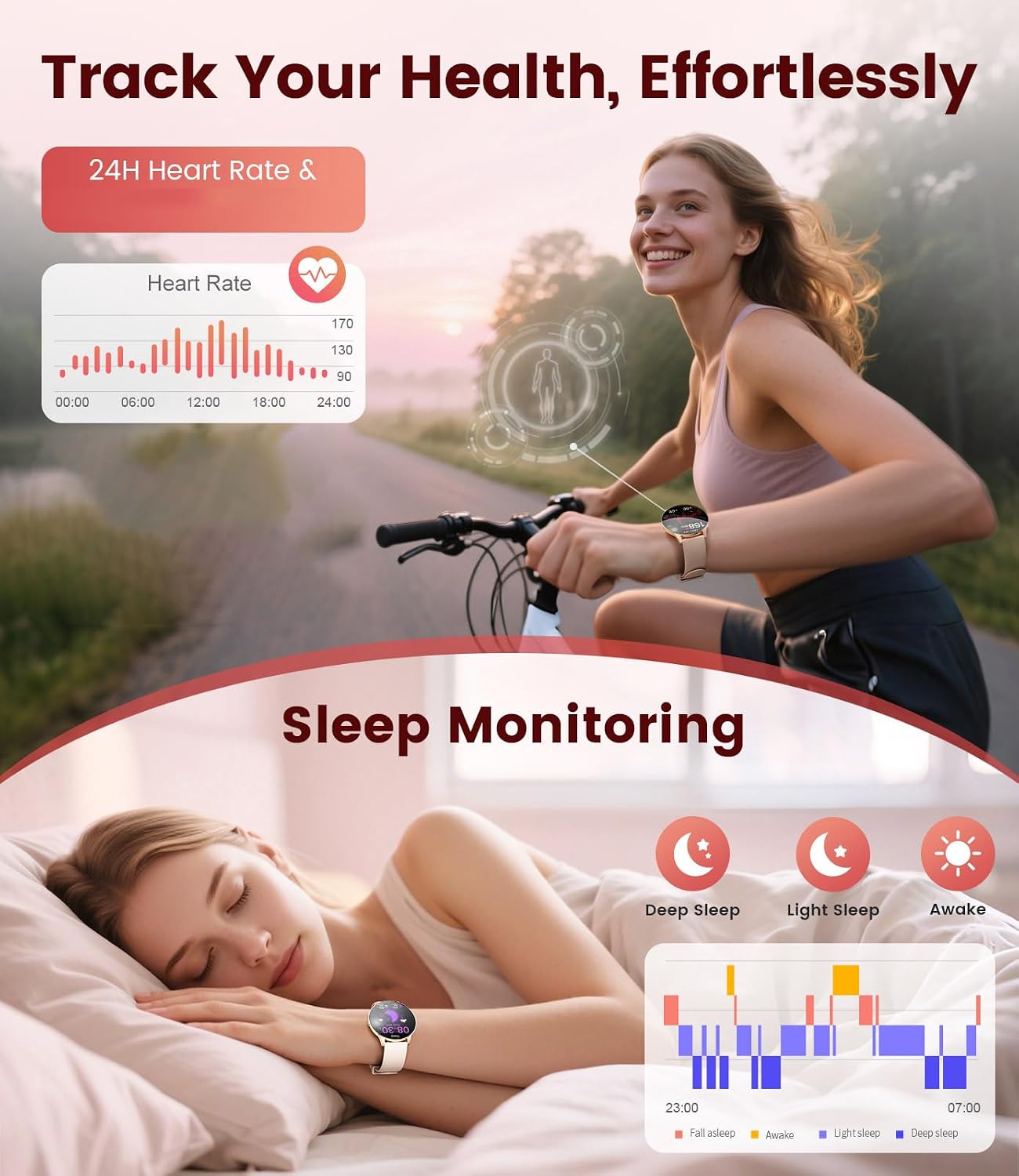 Smart Watch for Women, 1.43" AMOLED Screen Smartwatch with Answer/Make Call for iPhone/Android/Samsung, Fitness Tracker with 120+ Sport Modes, Sleep/Health Monitor, IP68 Waterproof, 2 Bands,Gold