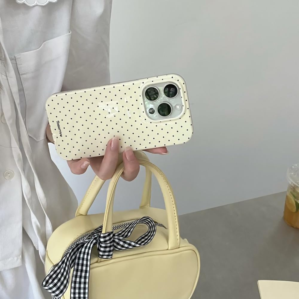 Compatible with iPhone 16 Case with Cute Fashion Polka Dot Aesthetics Design Simple Cases for Soft TPU Slim Protection Cover-Lemon-Yellow