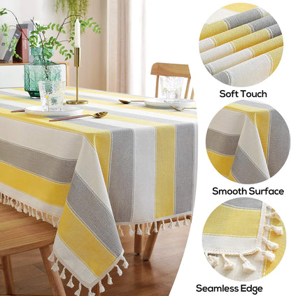 AmHoo Striped Tassel Tablecloth Stitching Rectangle Table Cloth Table Cover for Kitchen Dinning Tabletop 55 x 55 Inch Yellow