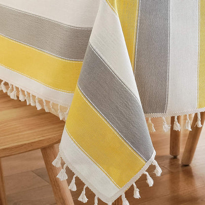 AmHoo Striped Tassel Tablecloth Stitching Rectangle Table Cloth Table Cover for Kitchen Dinning Tabletop 55 x 55 Inch Yellow