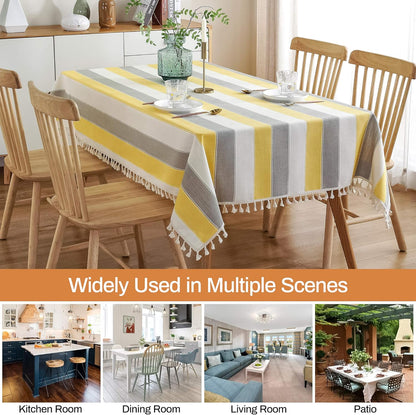 AmHoo Striped Tassel Tablecloth Stitching Rectangle Table Cloth Table Cover for Kitchen Dinning Tabletop 55 x 55 Inch Yellow