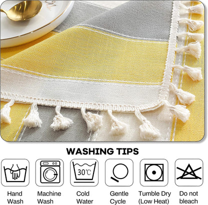 AmHoo Striped Tassel Tablecloth Stitching Rectangle Table Cloth Table Cover for Kitchen Dinning Tabletop 55 x 55 Inch Yellow