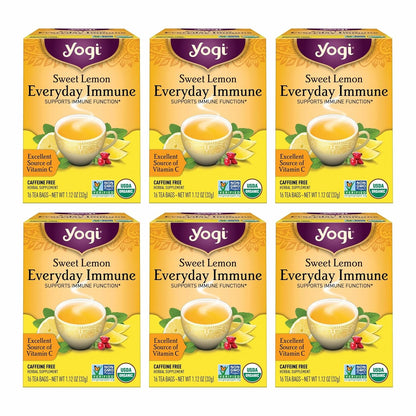 Tea Sweet Lemon Everyday Immune Tea - 16 Tea Bags per Pack (6 Packs) - Daily Immune Support Tea - Delicious Lemon Tea Bags - Includes Tulsi, Lemongrass, Rose Hip, Lemon Peel & More