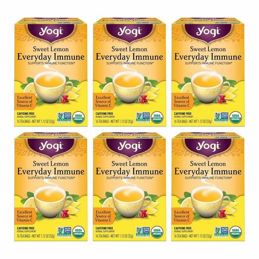 Tea Sweet Lemon Everyday Immune Tea - 16 Tea Bags per Pack (6 Packs) - Daily Immune Support Tea - Delicious Lemon Tea Bags - Includes Tulsi, Lemongrass, Rose Hip, Lemon Peel & More