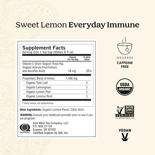 Tea Sweet Lemon Everyday Immune Tea - 16 Tea Bags per Pack (6 Packs) - Daily Immune Support Tea - Delicious Lemon Tea Bags - Includes Tulsi, Lemongrass, Rose Hip, Lemon Peel & More