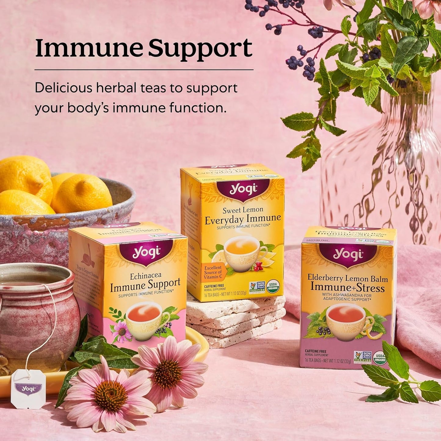 Tea Sweet Lemon Everyday Immune Tea - 16 Tea Bags per Pack (6 Packs) - Daily Immune Support Tea - Delicious Lemon Tea Bags - Includes Tulsi, Lemongrass, Rose Hip, Lemon Peel & More