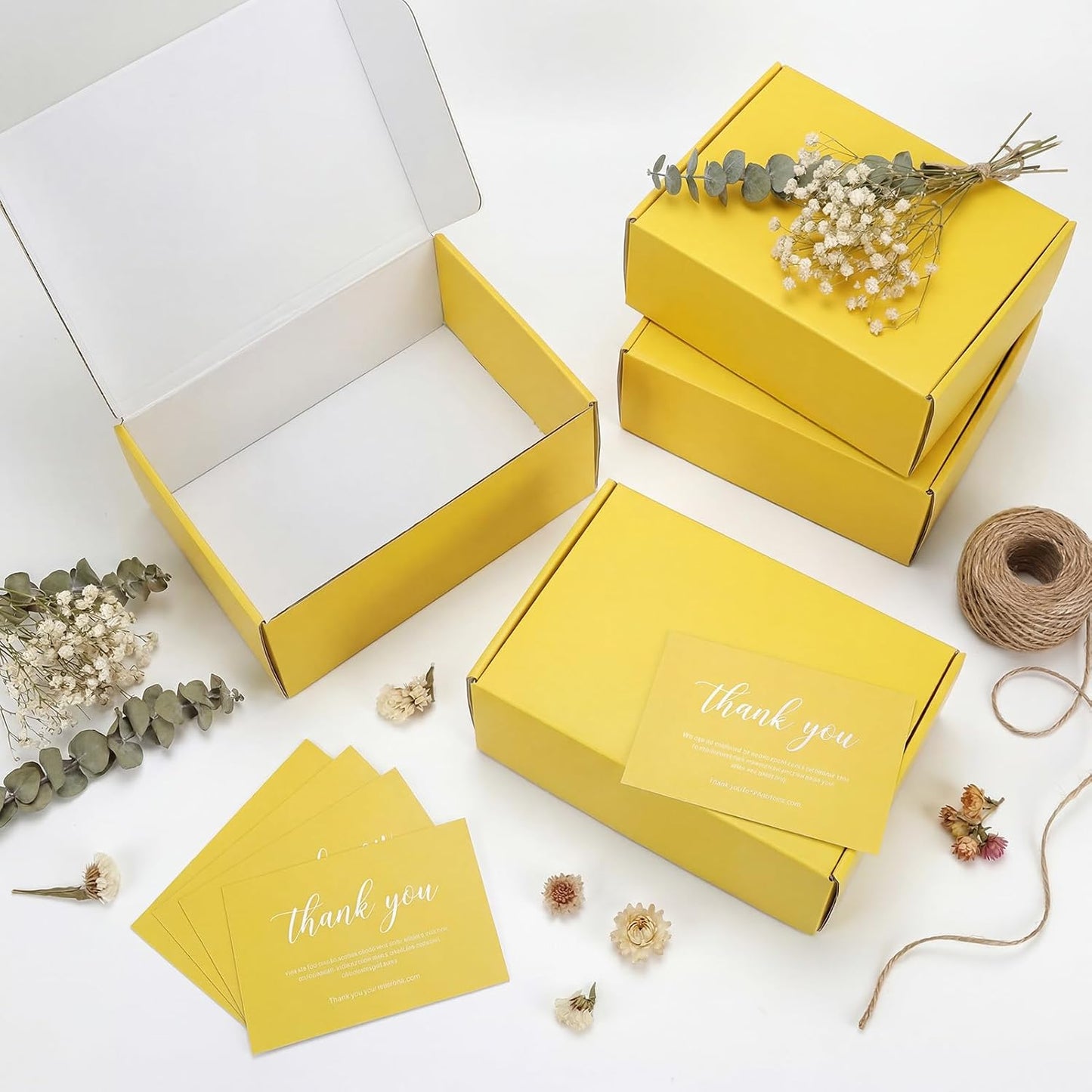 12x9x4 in Cardboard Shipping Boxes Set of 6, Gift Box Lemon Yellow | Bright Color, Glossy Cardboard, Easy Fold, Shape Well, Self locking, Gift Wrap, Theme Packaging, Small Business Branding