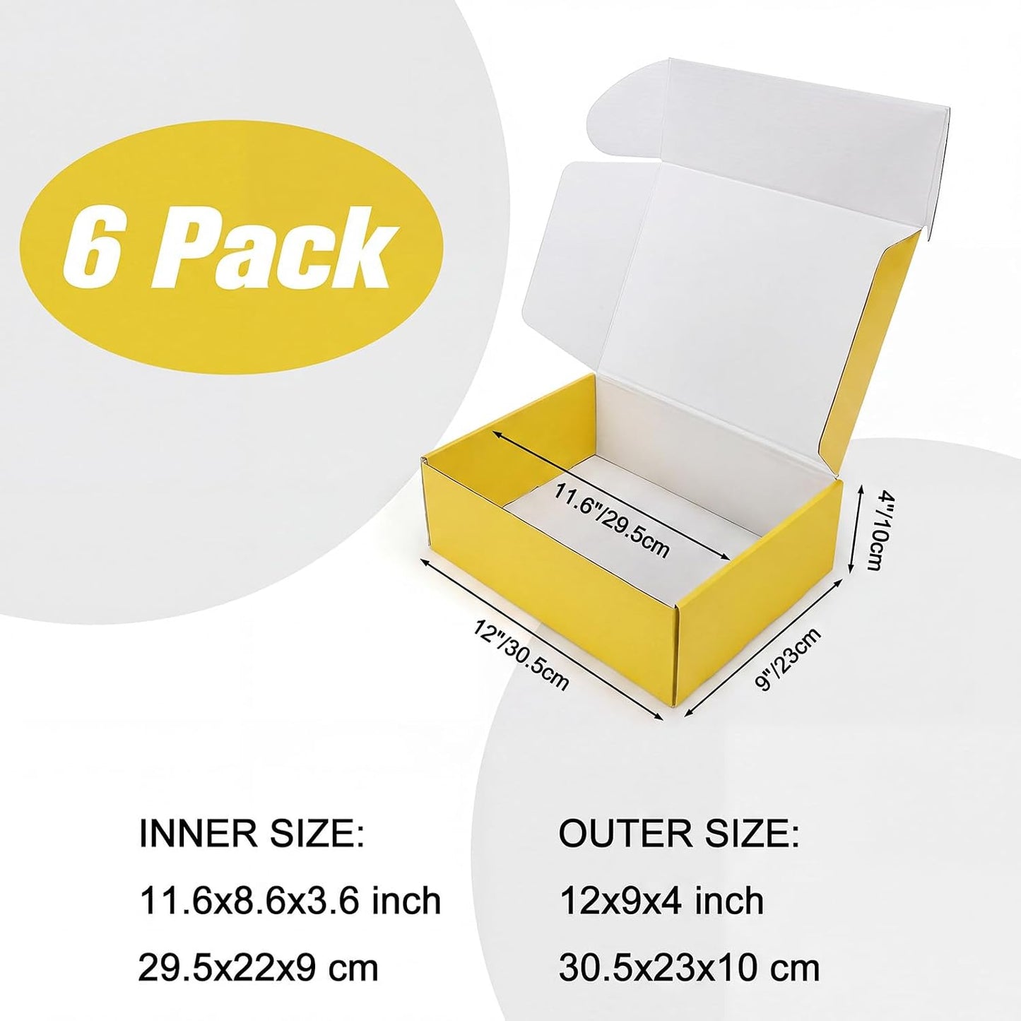 12x9x4 in Cardboard Shipping Boxes Set of 6, Gift Box Lemon Yellow | Bright Color, Glossy Cardboard, Easy Fold, Shape Well, Self locking, Gift Wrap, Theme Packaging, Small Business Branding